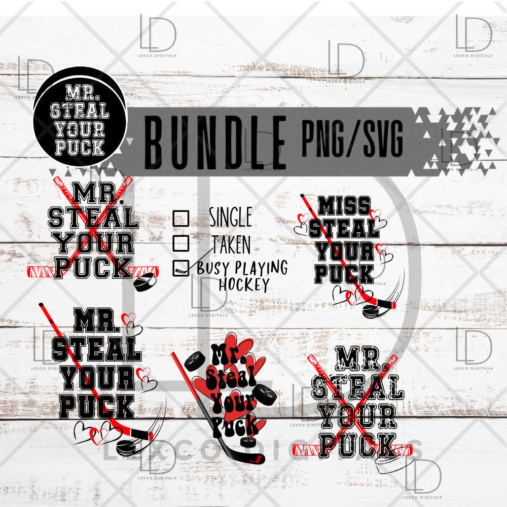 Adorable Hockey Valentines Day Bundle PNG/SVG Instant Download Easy Cut File Heart and Puck Sublimation Image Hoodie Crew Neck Decal Sticker Card Valentines Day Cards