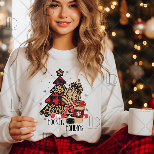 Christmas Ice Hockey Tree PNG ONLY Instant Download Sublimation Image Tumbler Hoodie Crew Neck Car Decal Shirt