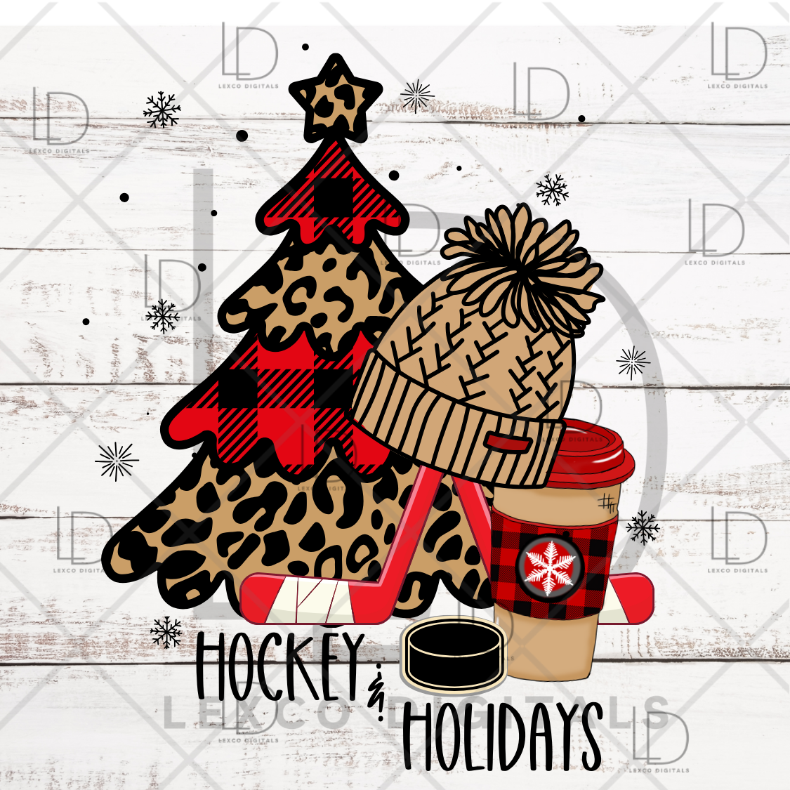 Christmas Ice Hockey Tree PNG ONLY Instant Download Sublimation Image Tumbler Hoodie Crew Neck Car Decal Shirt